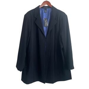 Maggie Barnes Women‎ Jacket 2X Black Pin Striped Long Line Blazer Career Classic
